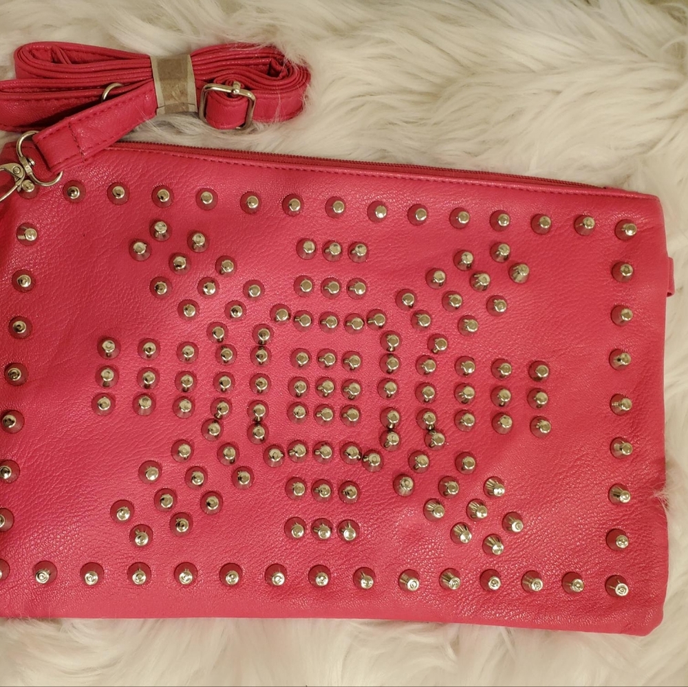 FUCHSIA PINK STUDDED DESIGN PURSE